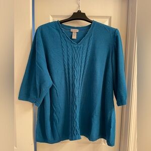 Catherines Teal Knit Top 3/4 sleeve 100% cotton